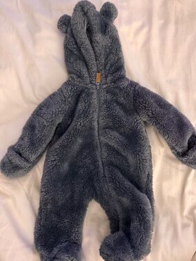 Carter's Plush Hooded Bear Footed One-Piece - Charcoal Gray